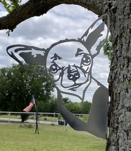 Barnyard Chihuahua - Yard decoration, tree art tree decor  peeping Chihuahua wall decor farm animal fence outdoor garden tree signs