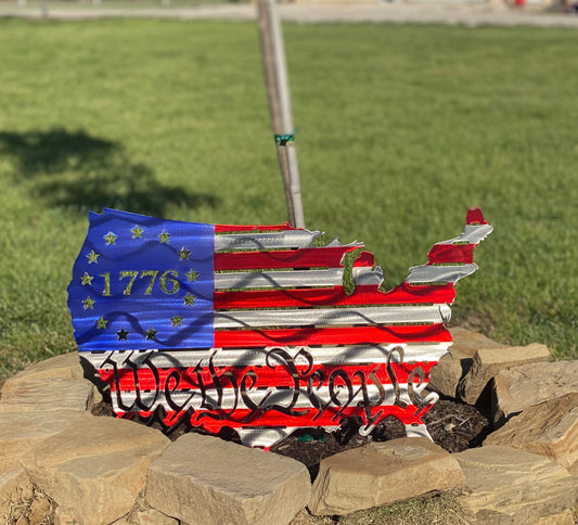 American Flag in US , patriotic US flag with , We The People, , soldier metal art work