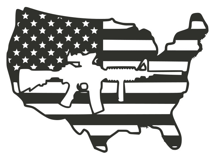 US American Flag with AR, patriotic US flag with AR, Second Amendment, 2nd Amendment, AR-15 wall art, soldier metal art work