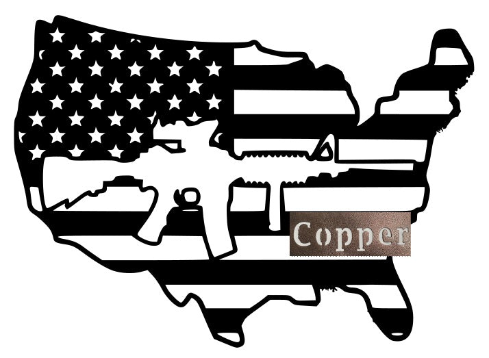 US American Flag with AR, patriotic US flag with AR, Second Amendment, 2nd Amendment, AR-15 wall art, soldier metal art work