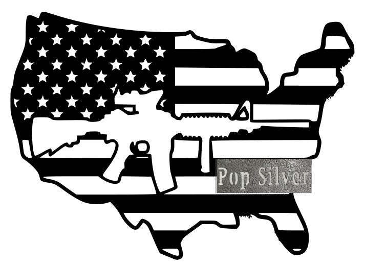 US American Flag with AR, patriotic US flag with AR, Second Amendment, 2nd Amendment, AR-15 wall art, soldier metal art work