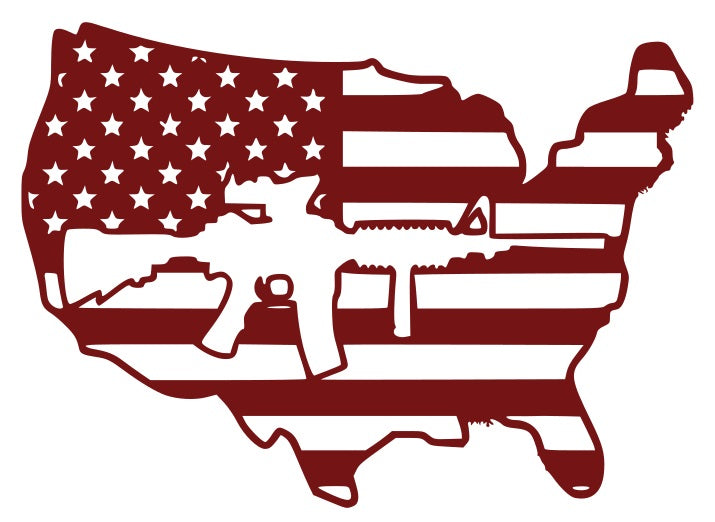 US American Flag with AR, patriotic US flag with AR, Second Amendment, 2nd Amendment, AR-15 wall art, soldier metal art work