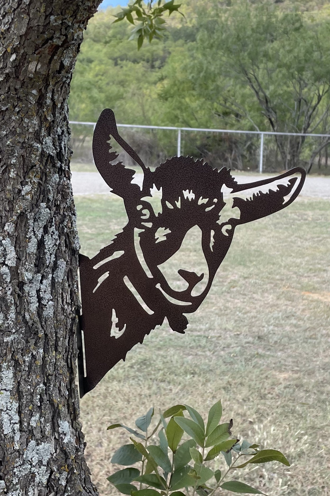 Barnyard Goat - Yard decoration, tree art tree decor  peeping goat wall decor farm animal fence outdoor garden tree signs artwork home decor