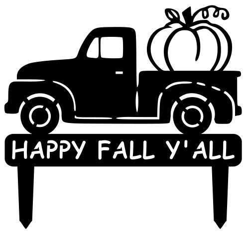 Happy Fall Y'all Truck Yard carrying a pumpkin, pumpkin harvest, fall decorations, fall decor
