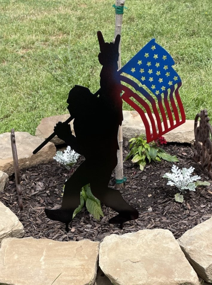 Bigfoot "Rock On" Carrying the American Flag, Sasquatch, Yeti, Wall Yard Decoration