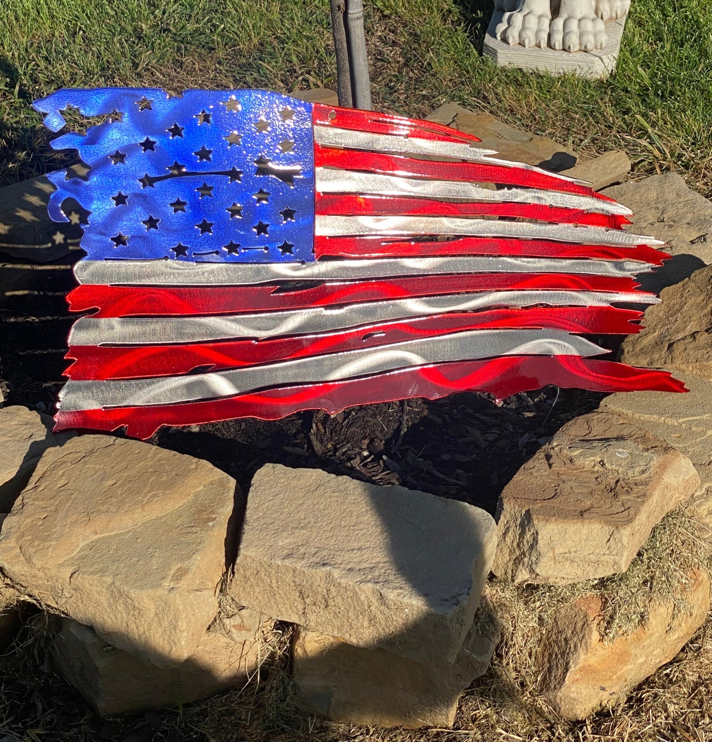 US American Tattered Flag , patriotic US flag,, , soldier metal art work