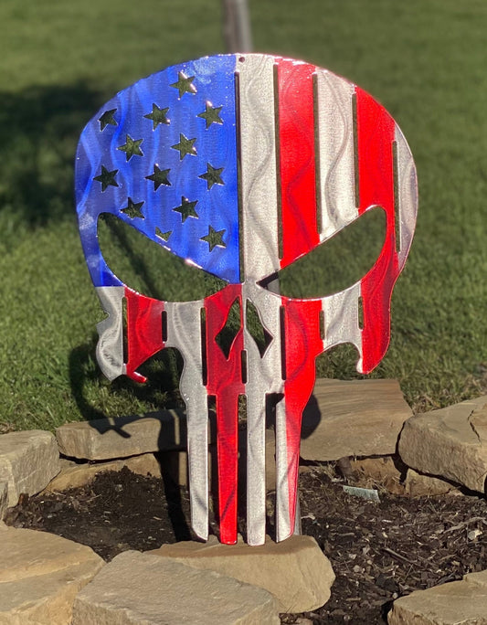 Punisher Skull Metal Artwork , patriotic US flag punisher, soldier metal art work