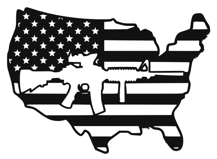 US American Flag with AR, patriotic US flag with AR, Second Amendment, 2nd Amendment, AR-15 wall art, soldier metal art work