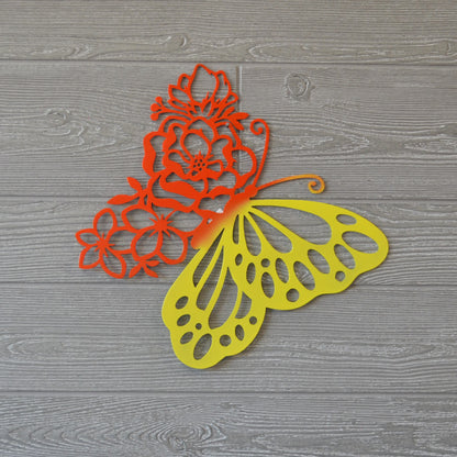 Butterfly with Flowers, nature, artistic butterfly with flowers, custom metal art, decorative custom metal sign