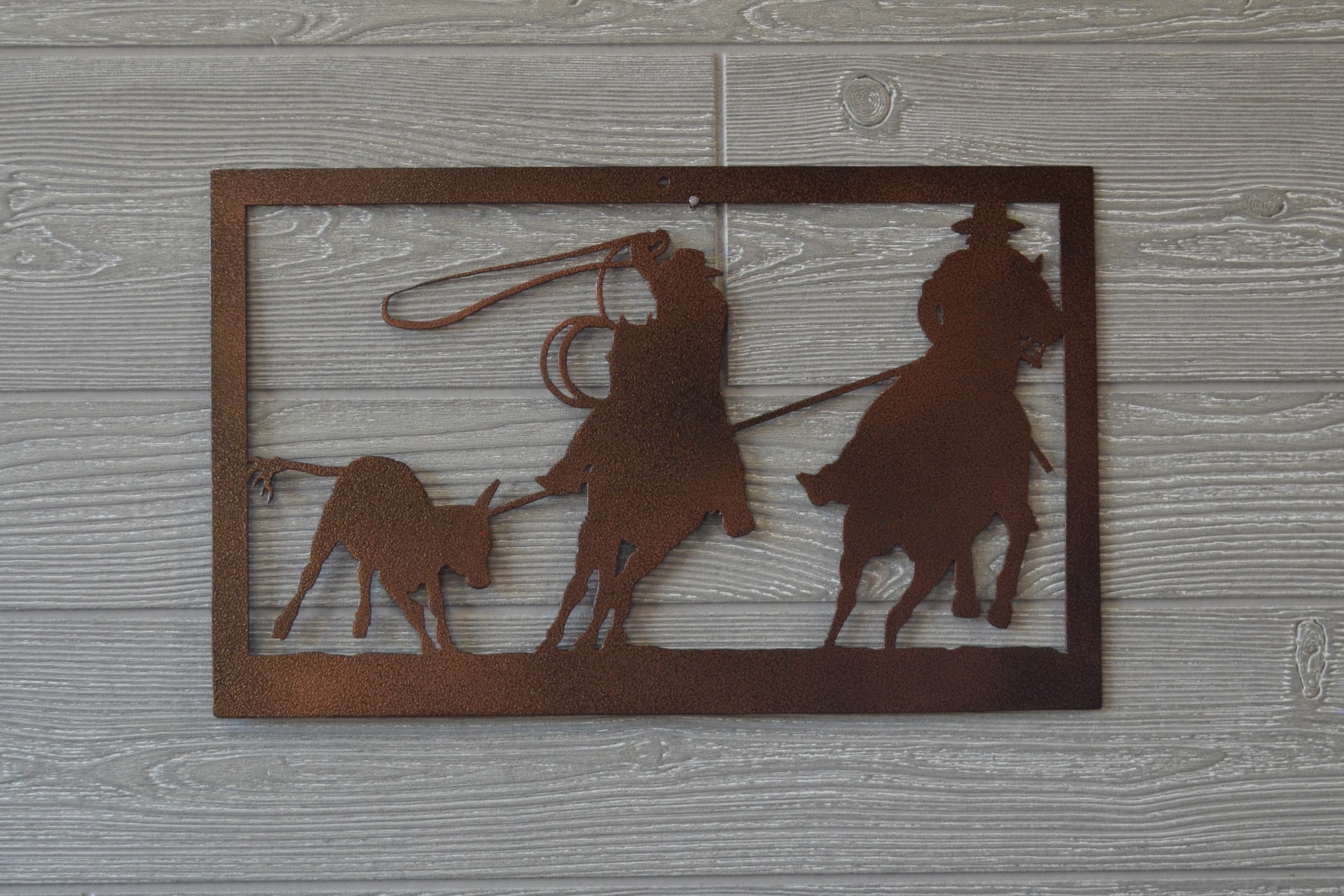 Cowboys Roping Heading and Healing, cowboys rodeo, custom metal wall a ...