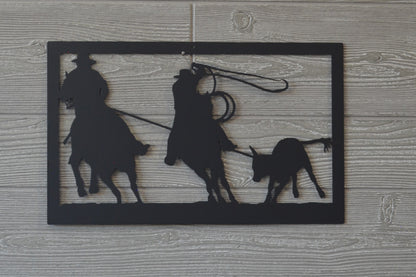 Cowboys Roping Heading and Healing, cowboys rodeo, custom metal wall art, rodeo wall art, home and Ranch