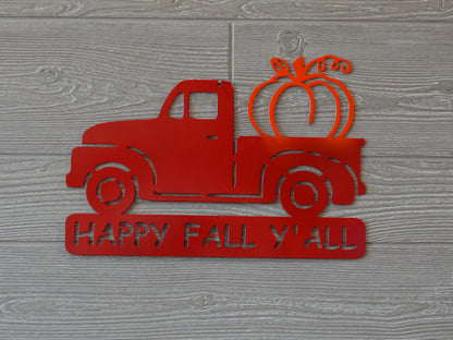 Happy Fall Y'all Truck Hanging carrying a pumpkin, pumpkin harvest, fall decorations, fall decor