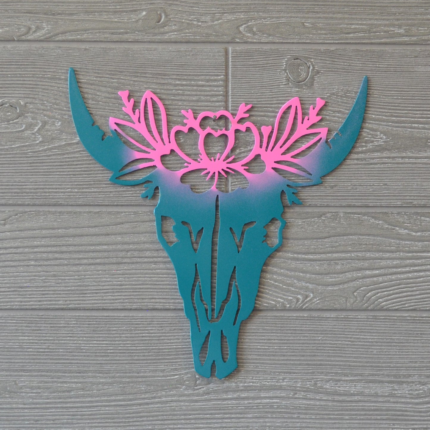 Cow Skull with Flowers, nature, artistic cow skull with flowers, custom metal art, decorative custom metal sign