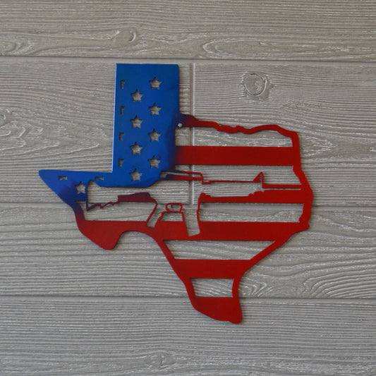 Texas American Flag with AR, patriotic Texas flag with AR, Second Amendment, 2nd Amendment, AR-15 wall art, soldier metal art work