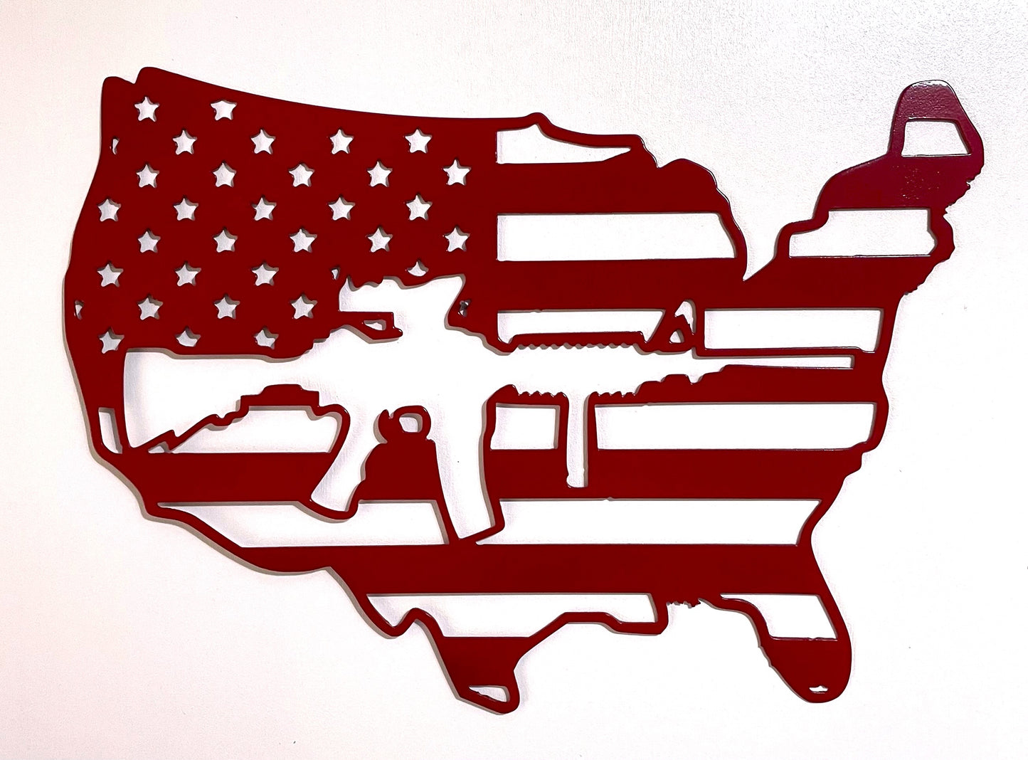 US American Flag with AR, patriotic US flag with AR, Second Amendment, 2nd Amendment, AR-15 wall art, soldier metal art work